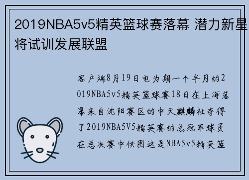 2019NBA5v5精英篮球赛落幕 潜力新星将试训发展联盟